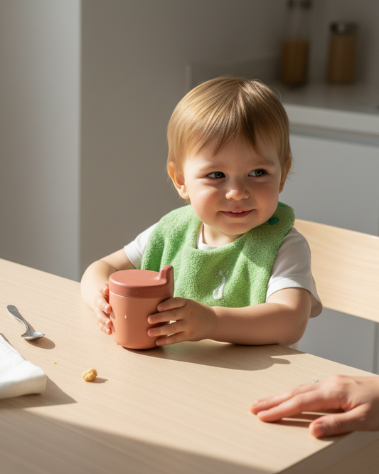 Babero reversible menta/lila rizo de algodón