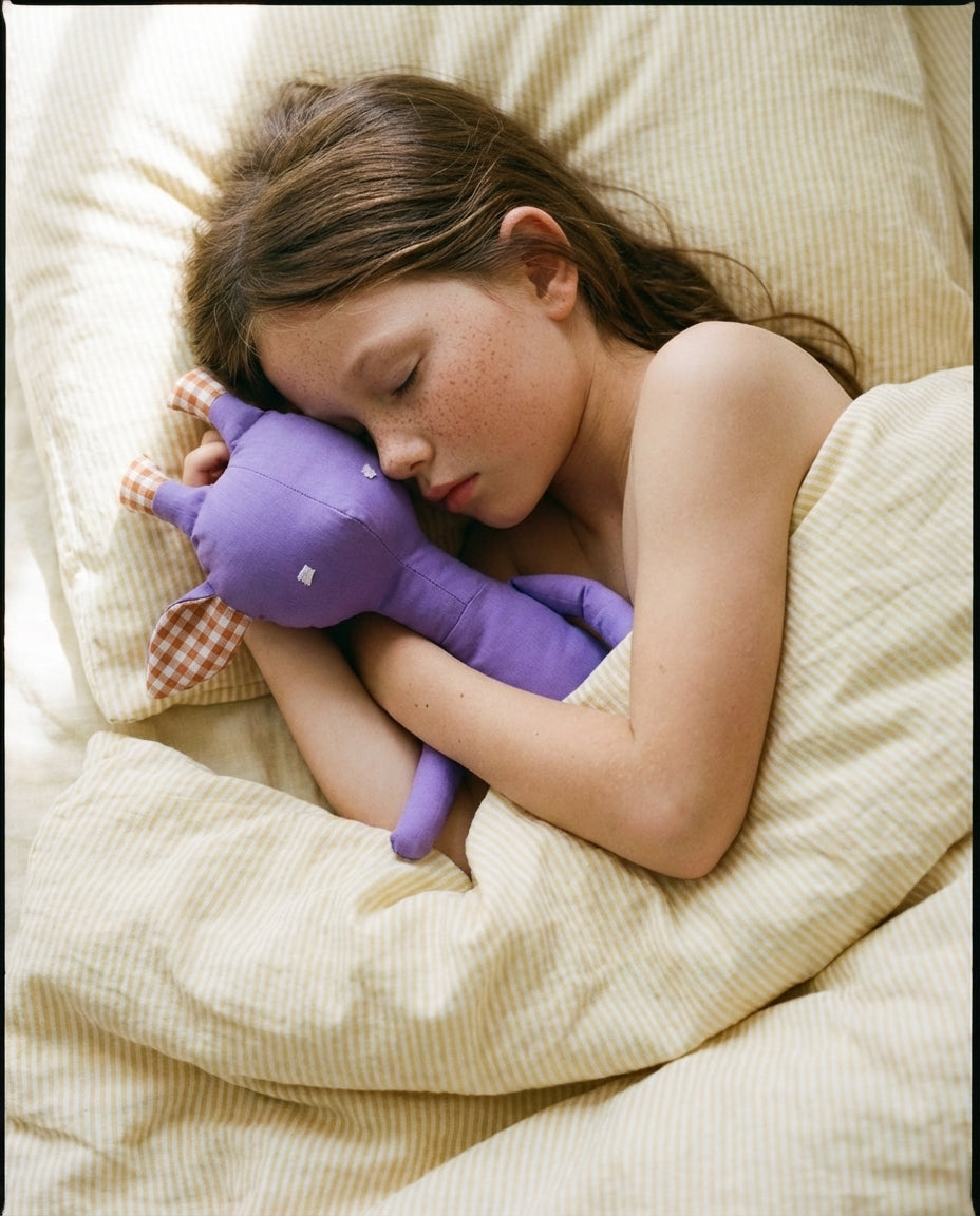 Theodora the Giraffe in lilac and large gingham