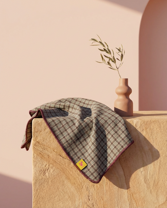 Muselina de algodón orgánico CUADROS & BURGUNDY