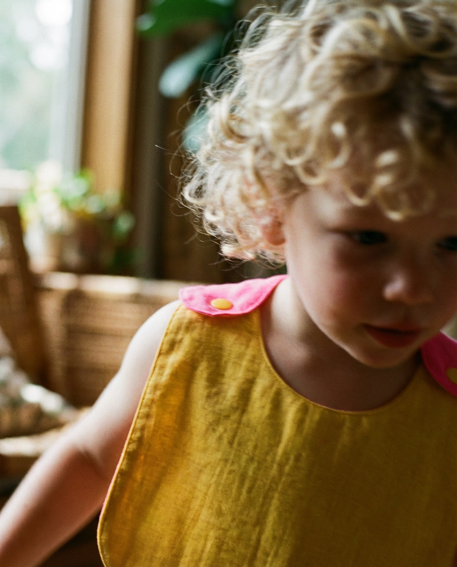 Babero reversible amarillo/fucsia