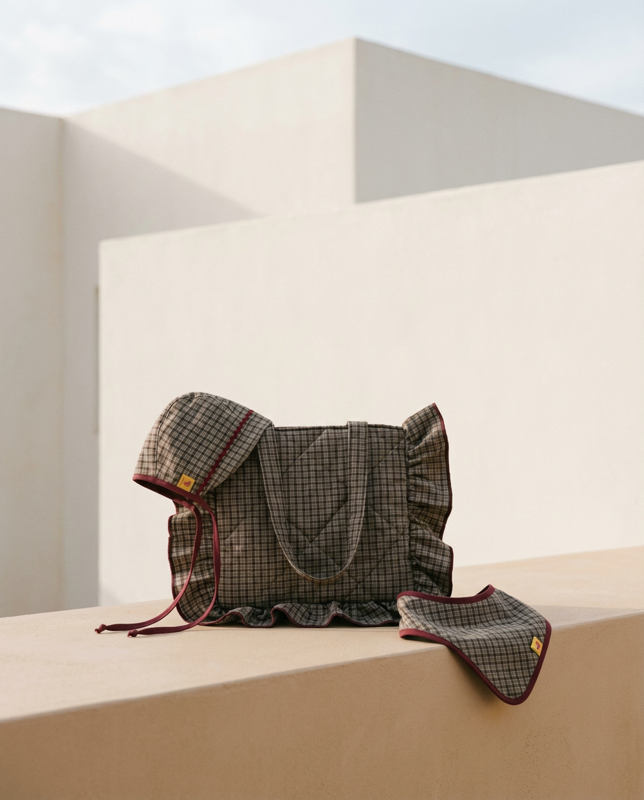 Pack mamá & bebé · Bonnet, bandana y bolso Copenhagen caqui