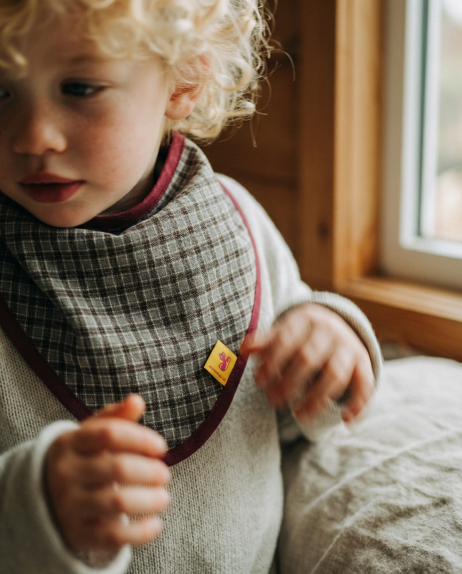 Babero bandana CAMELIA cuadros caqui