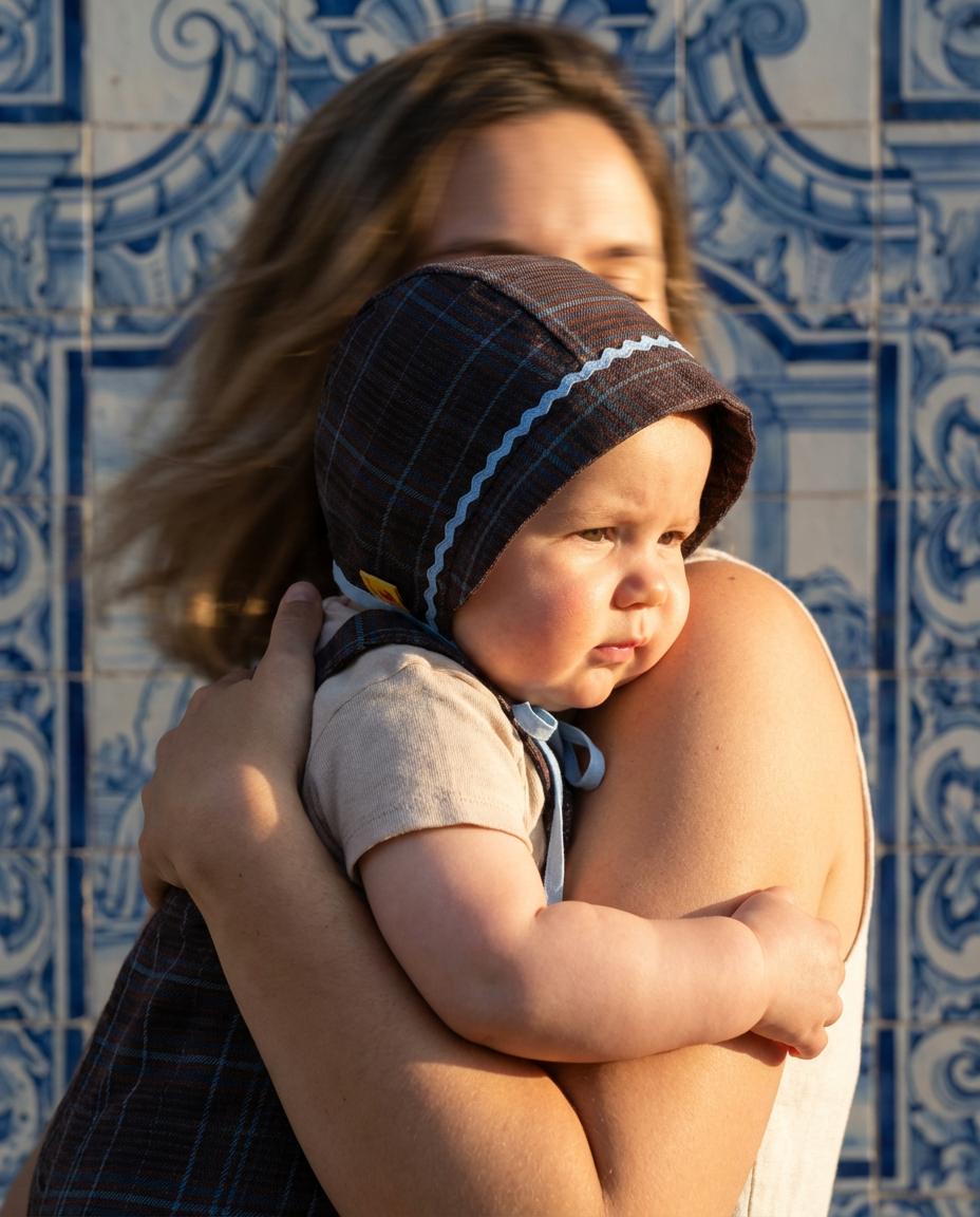 Bonnet bebé cuadros azules