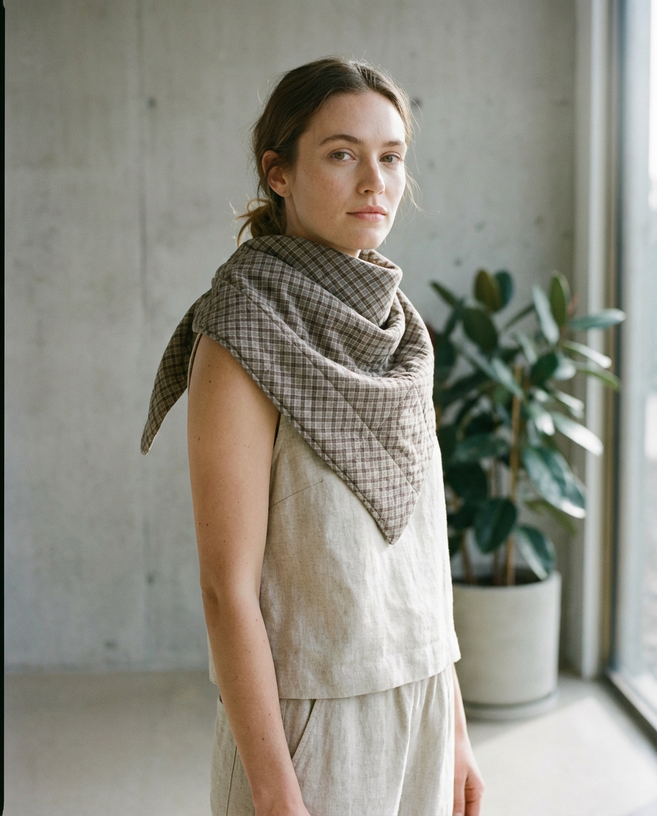 Bufanda capa cuadros caqui