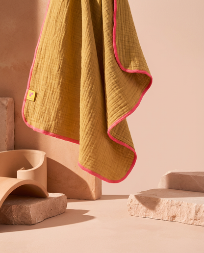 Muselina de algodón orgánico CURRY & FUCSIA