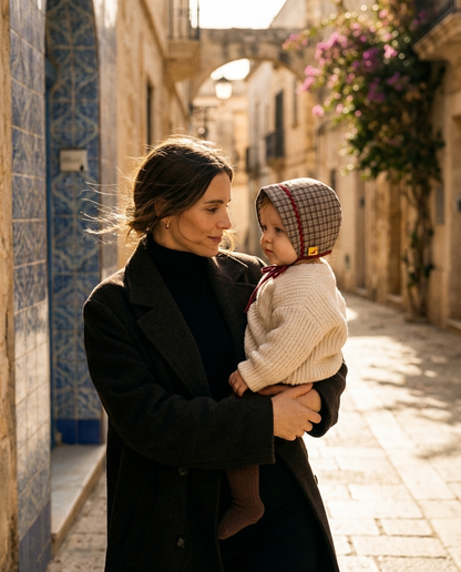 Bonnet bebé cuadros caqui