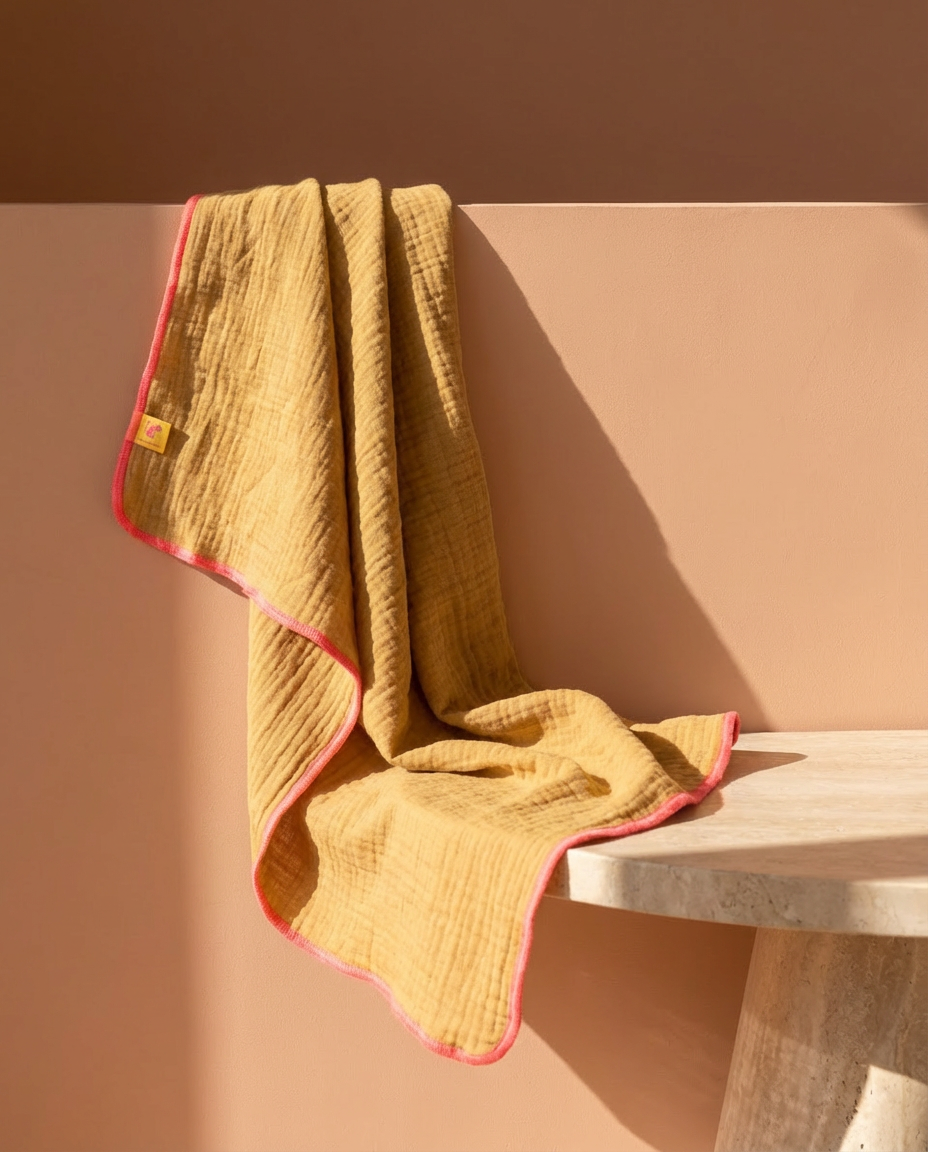 Muselina de algodón orgánico CURRY & FUCSIA