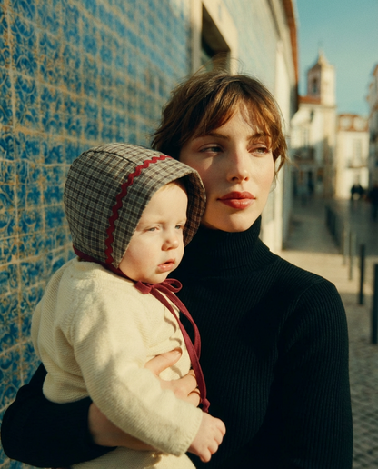 Bonnet bebé cuadros caqui