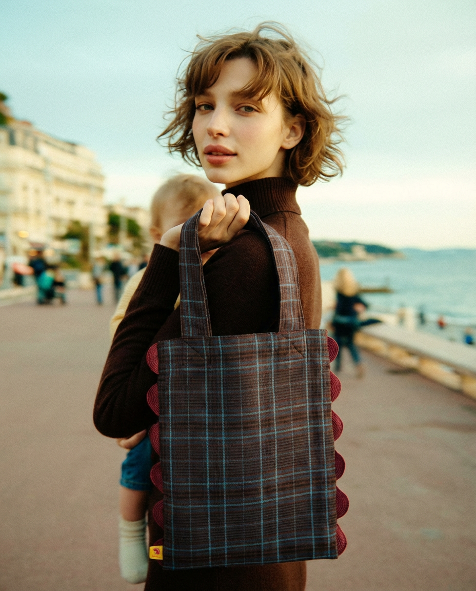 Bolso tote Portobello cuadros marrón