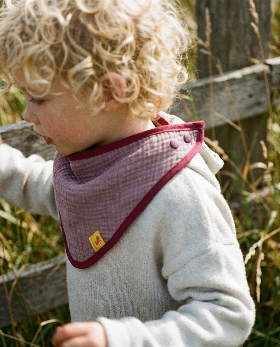 Babero bandana CAMELIA muselina malva