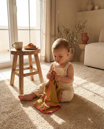 Muselina de algodón orgánico CURRY & FUCSIA