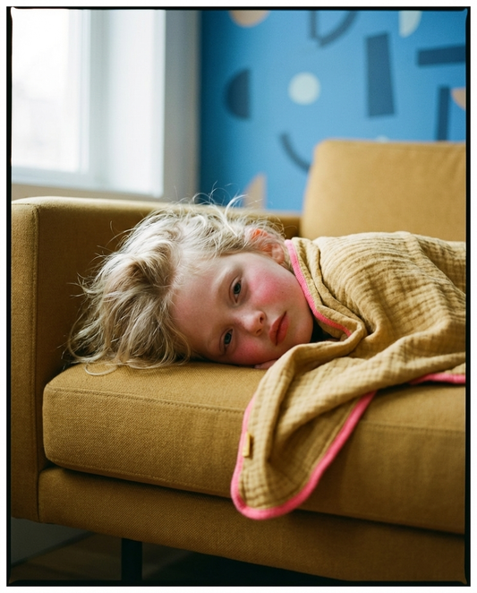 Muselina de algodón orgánico CURRY & FUCSIA