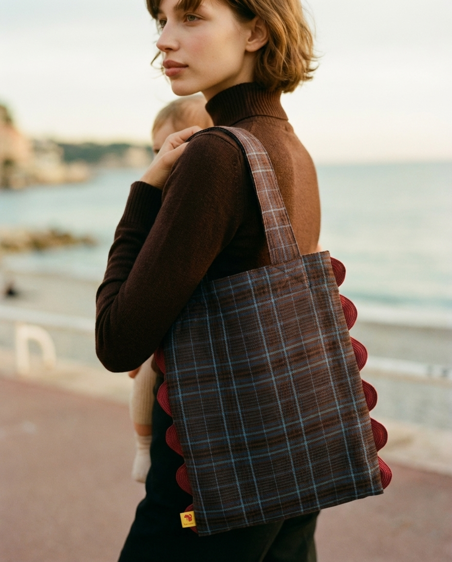 Bolso tote Portobello cuadros marrón