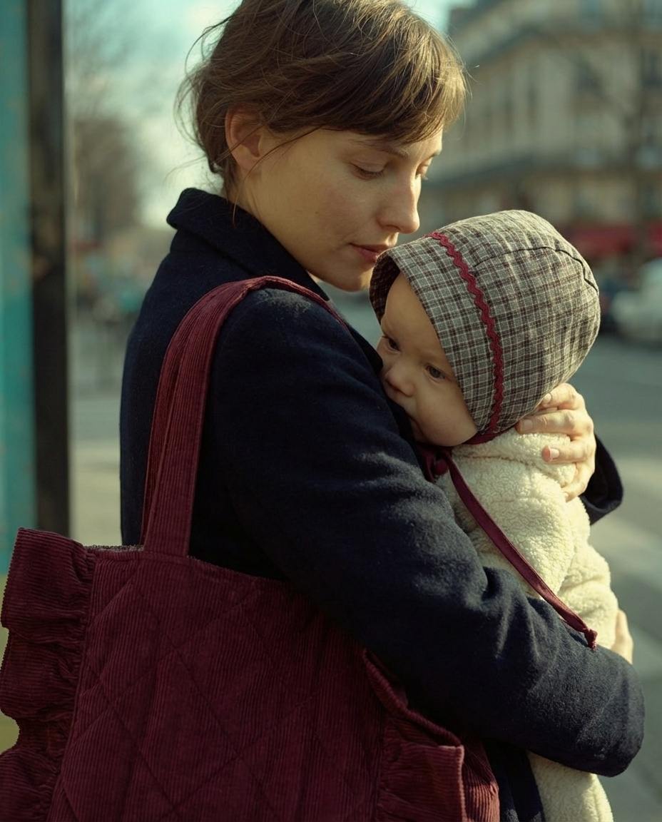 Bonnet bebé cuadros caqui