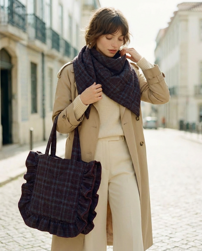 Bufanda capa cuadros marrón