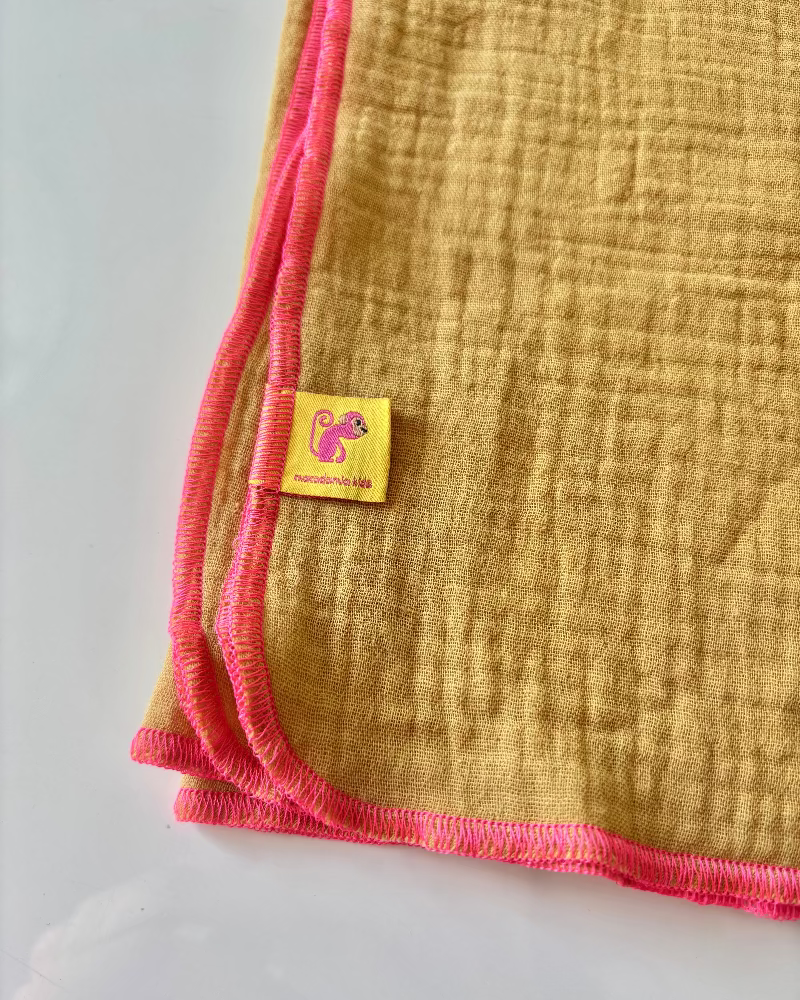 Muselina de algodón orgánico CURRY & FUCSIA