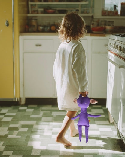 Theodora the Giraffe in lilac and large gingham