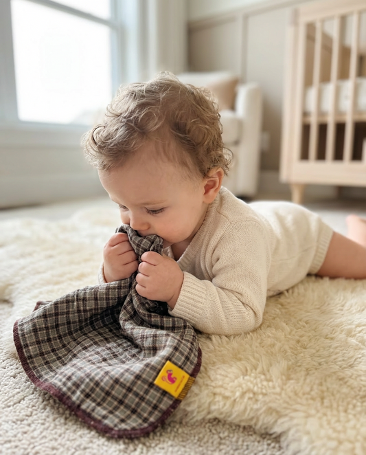 Muselina de algodón orgánico CUADROS & BURGUNDY