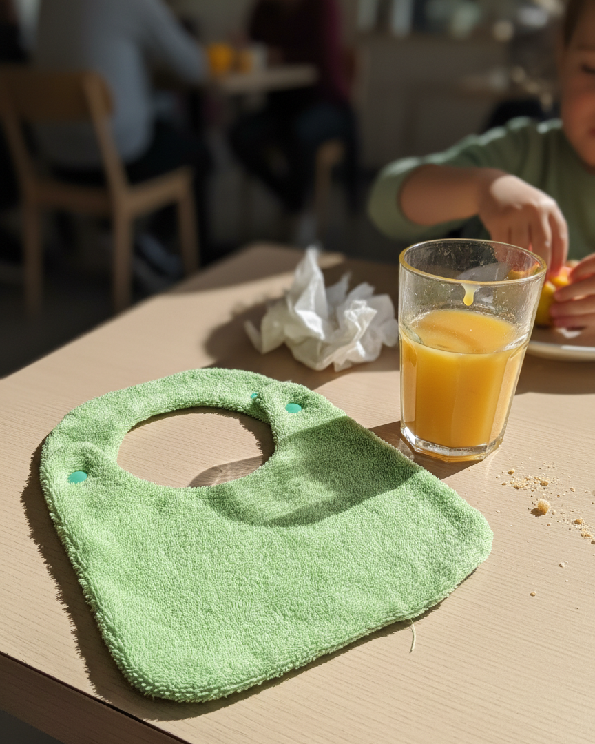 Babero reversible menta/lila rizo de algodón