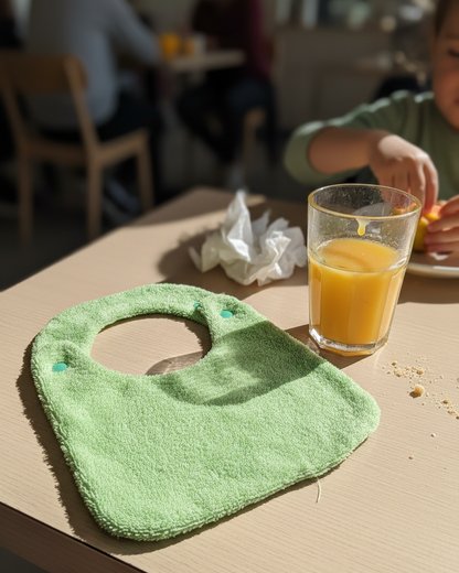 Babero reversible menta/lila rizo de algodón