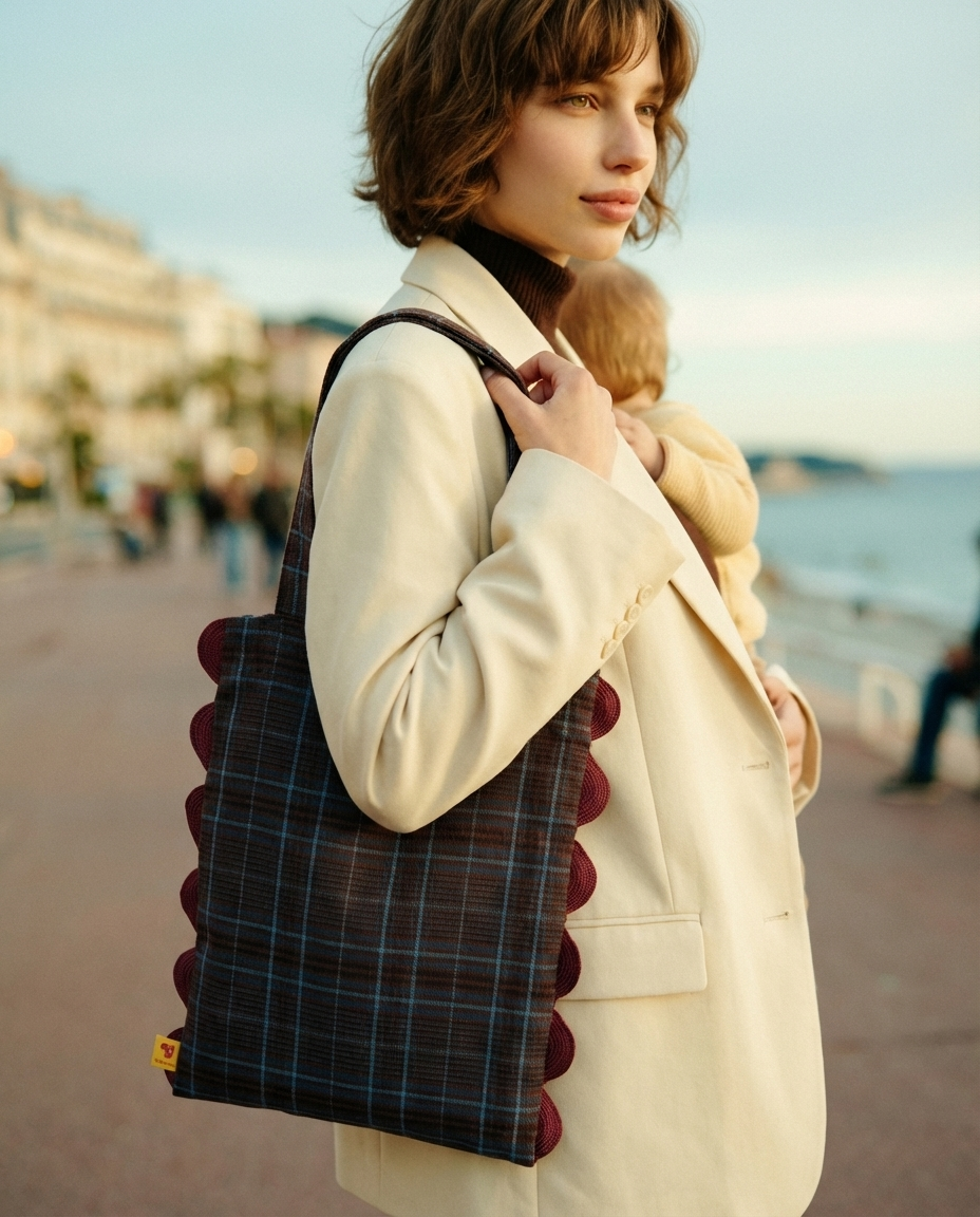 Bolso tote Portobello cuadros marrón