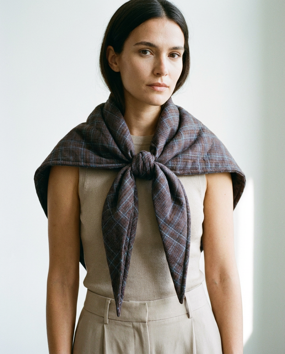 Bufanda capa cuadros marrón