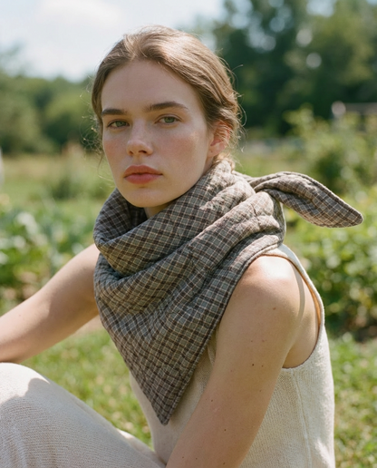 Bufanda capa cuadros caqui