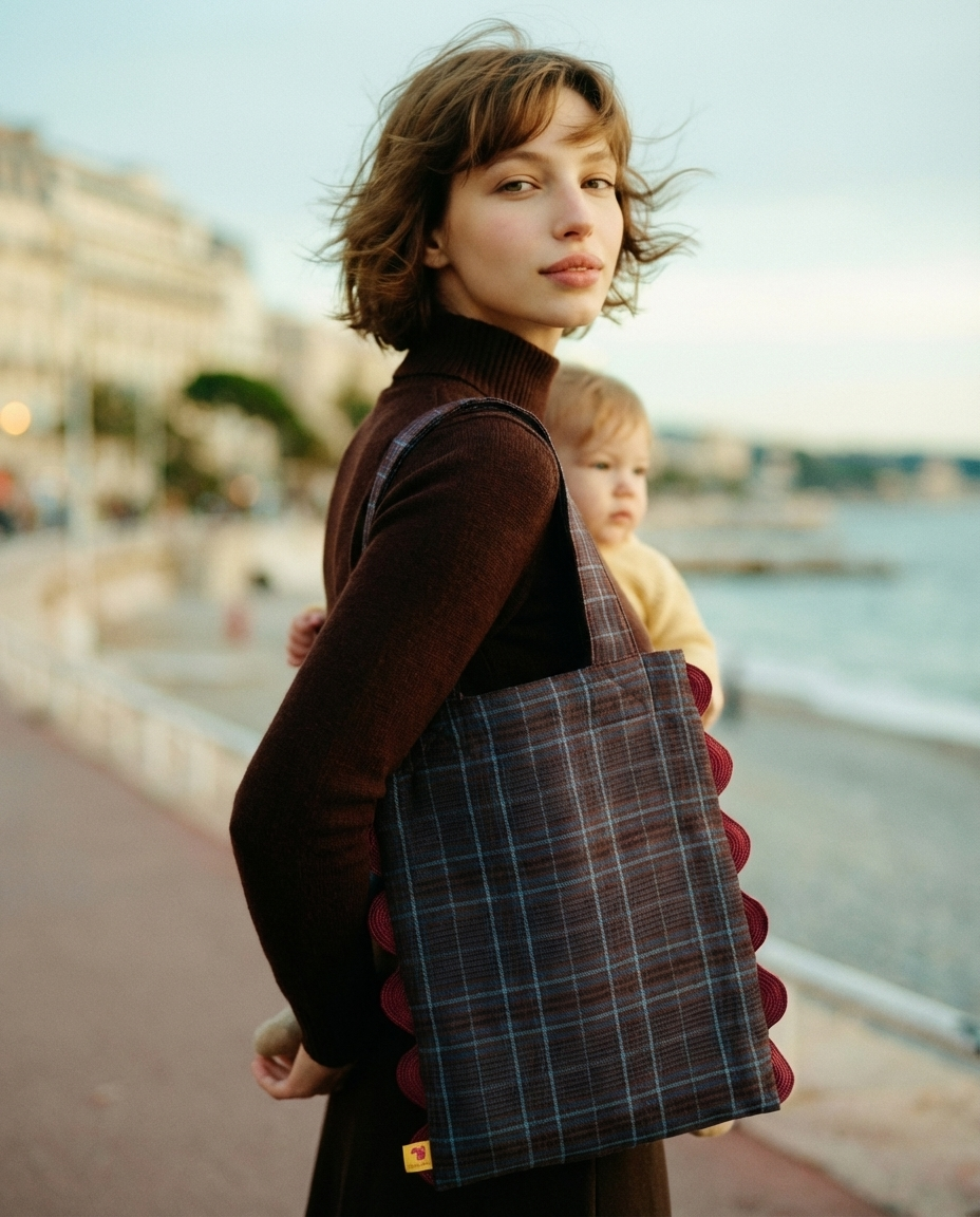 Bolso tote Portobello cuadros marrón