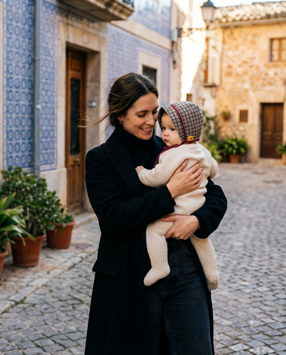 Pack mamá & bebé · Bonnet, bandana y bolso Copenhagen caqui