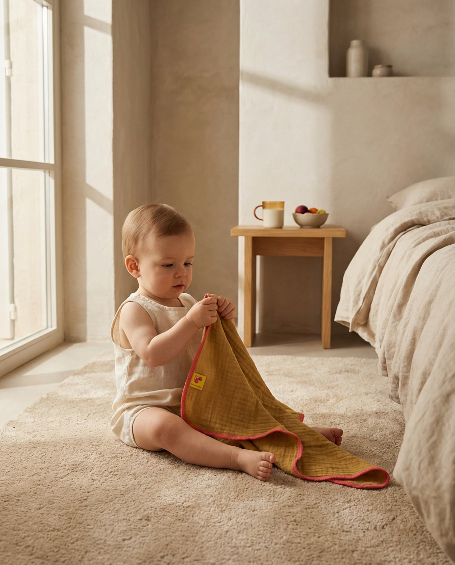 Muselina de algodón orgánico CURRY & FUCSIA