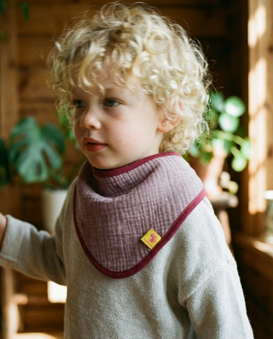 Babero bandana CAMELIA muselina malva