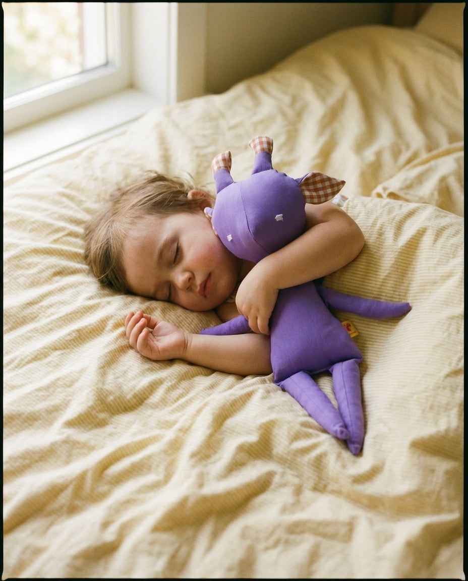 Theodora the Giraffe in lilac and large gingham