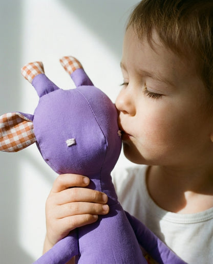 Theodora the Giraffe in lilac and large gingham