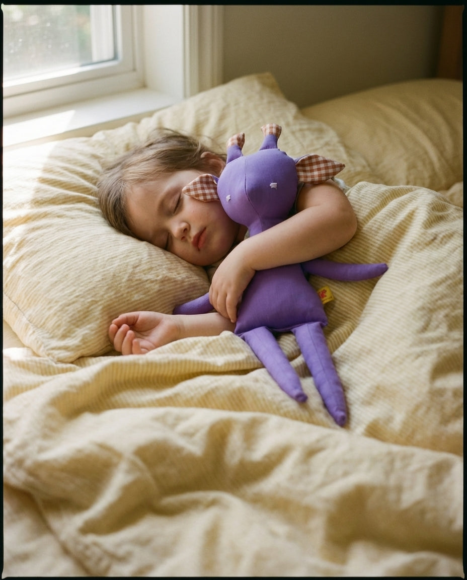 Theodora the Giraffe in lilac and large gingham