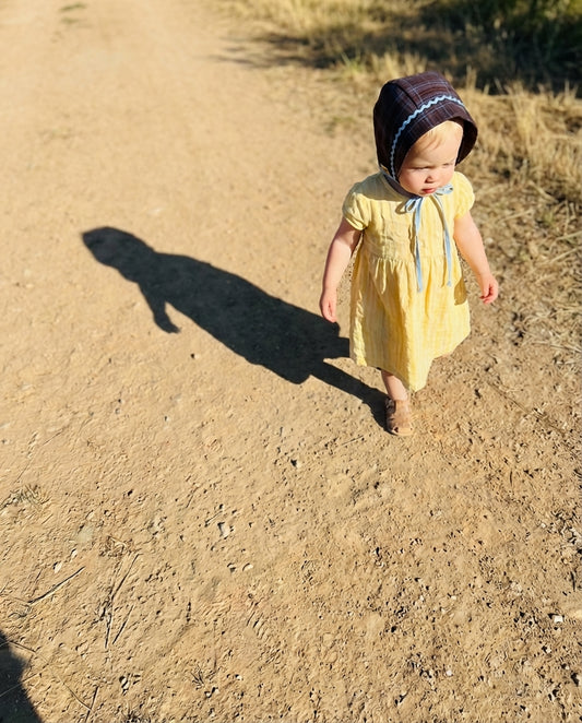 Bonnet bebé cuadros azules