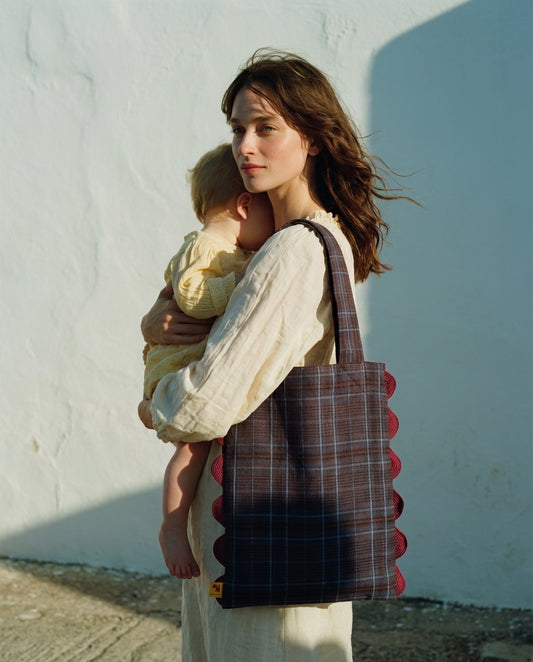 Bolso tote Portobello cuadros marrón