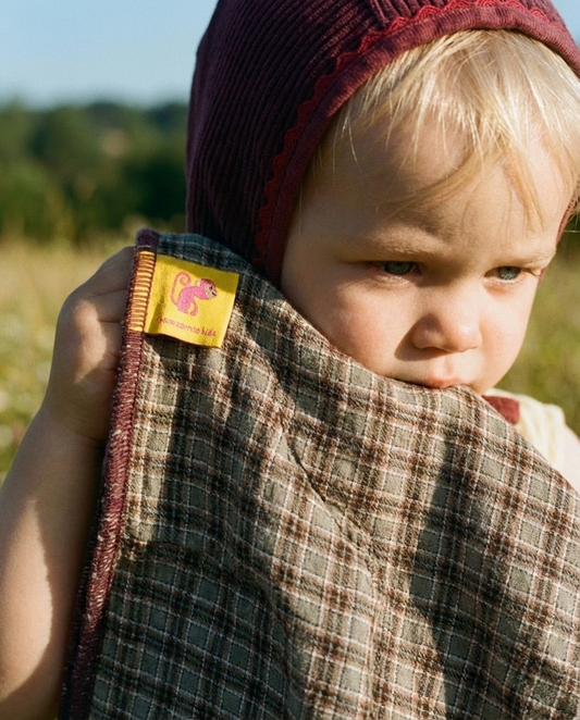 Muselina de algodón orgánico CUADROS & BURGUNDY