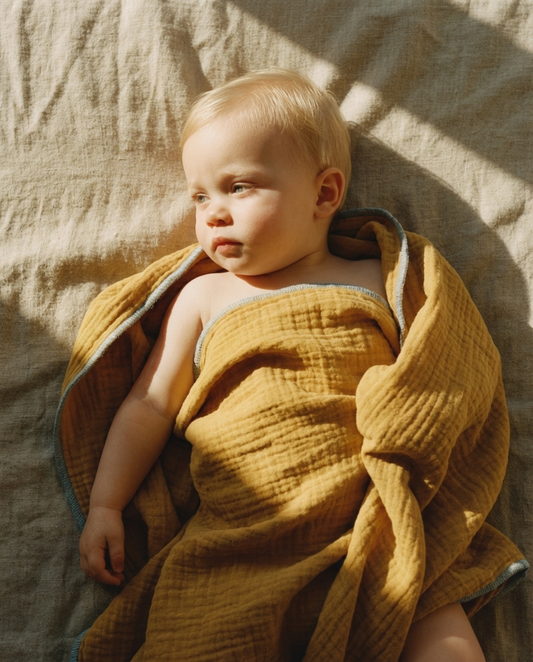 Muselina de algodón orgánico CURRY & AZUL