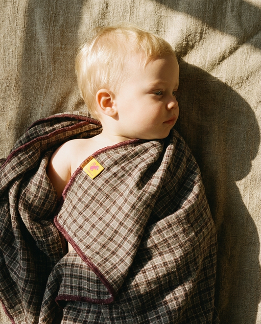 Muselina de algodón orgánico CUADROS & BURGUNDY