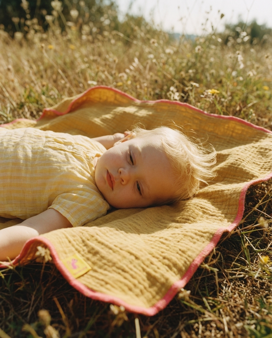 Muselina de algodón orgánico CURRY & FUCSIA