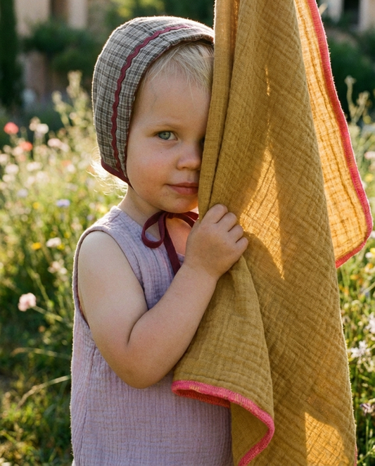 Muselina de algodón orgánico CURRY & FUCSIA