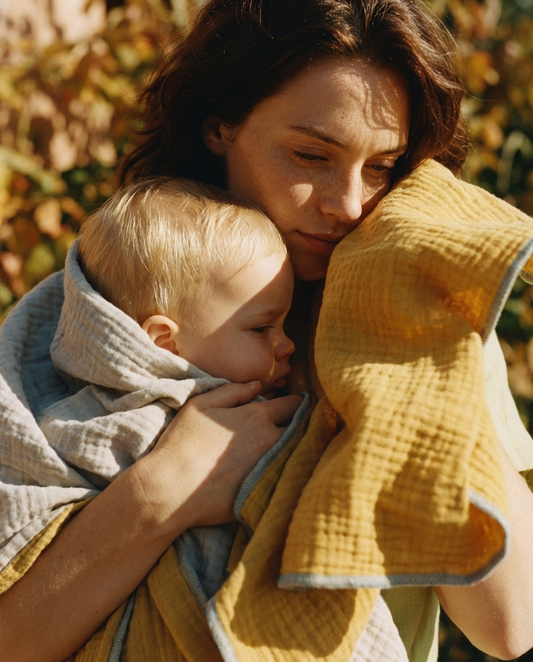 Muselina de algodón orgánico CURRY & AZUL