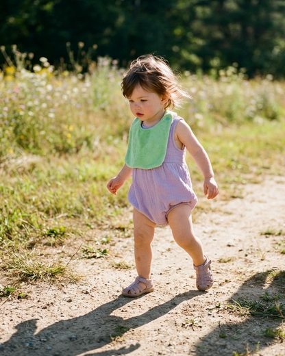 Reversible mint/lilac cotton terry bib 