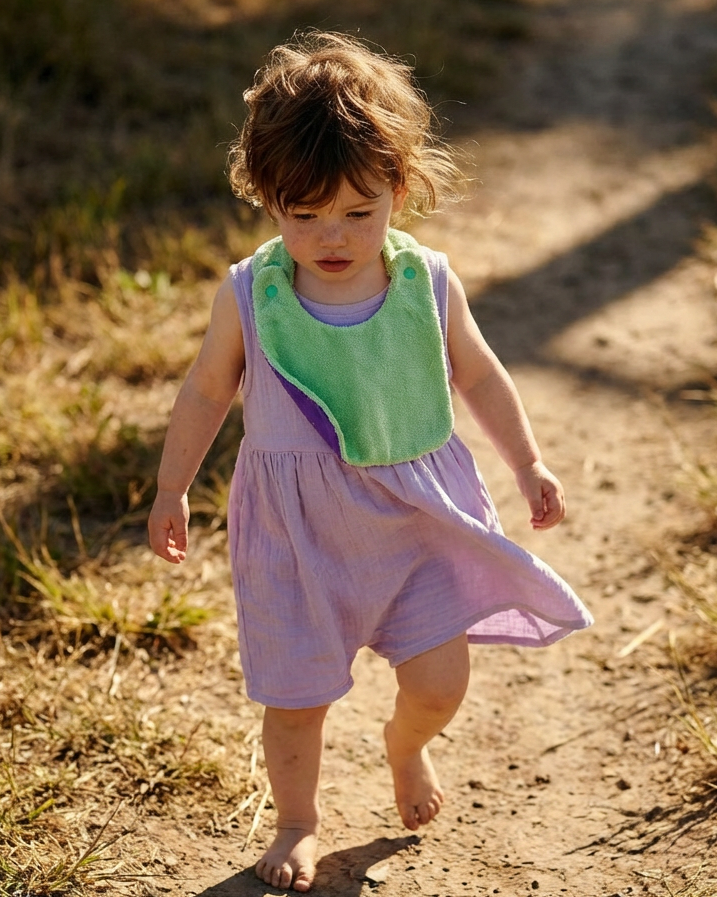 Reversible mint/lilac cotton terry bib 