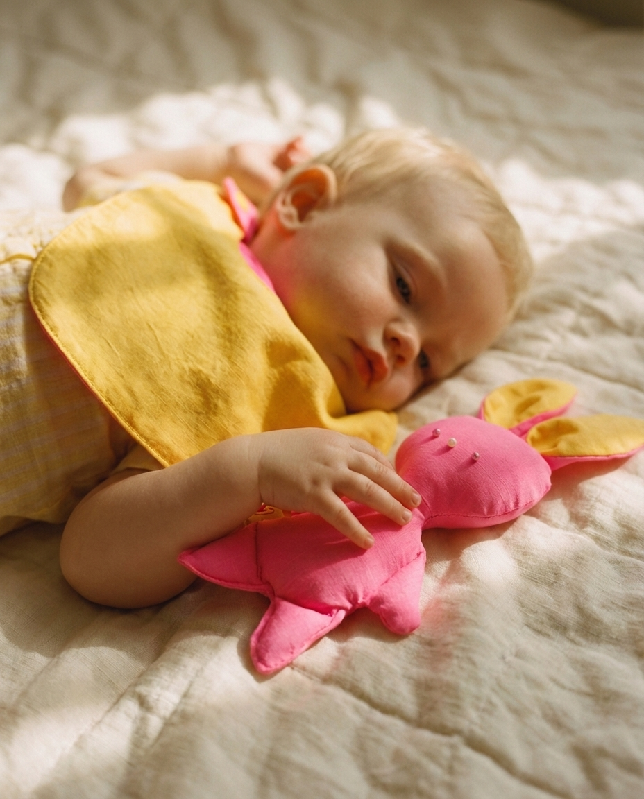 Reversible yellow/fuchsia bib