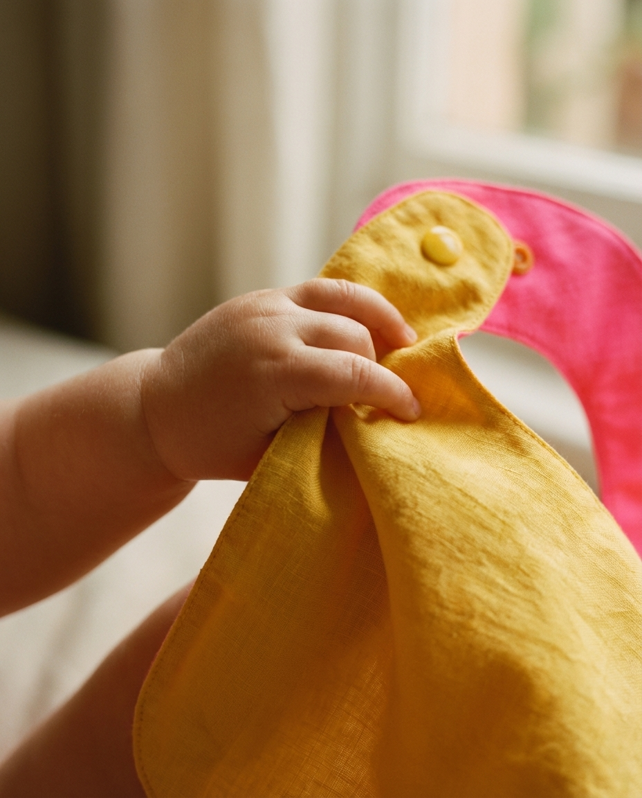 Reversible yellow/fuchsia bib