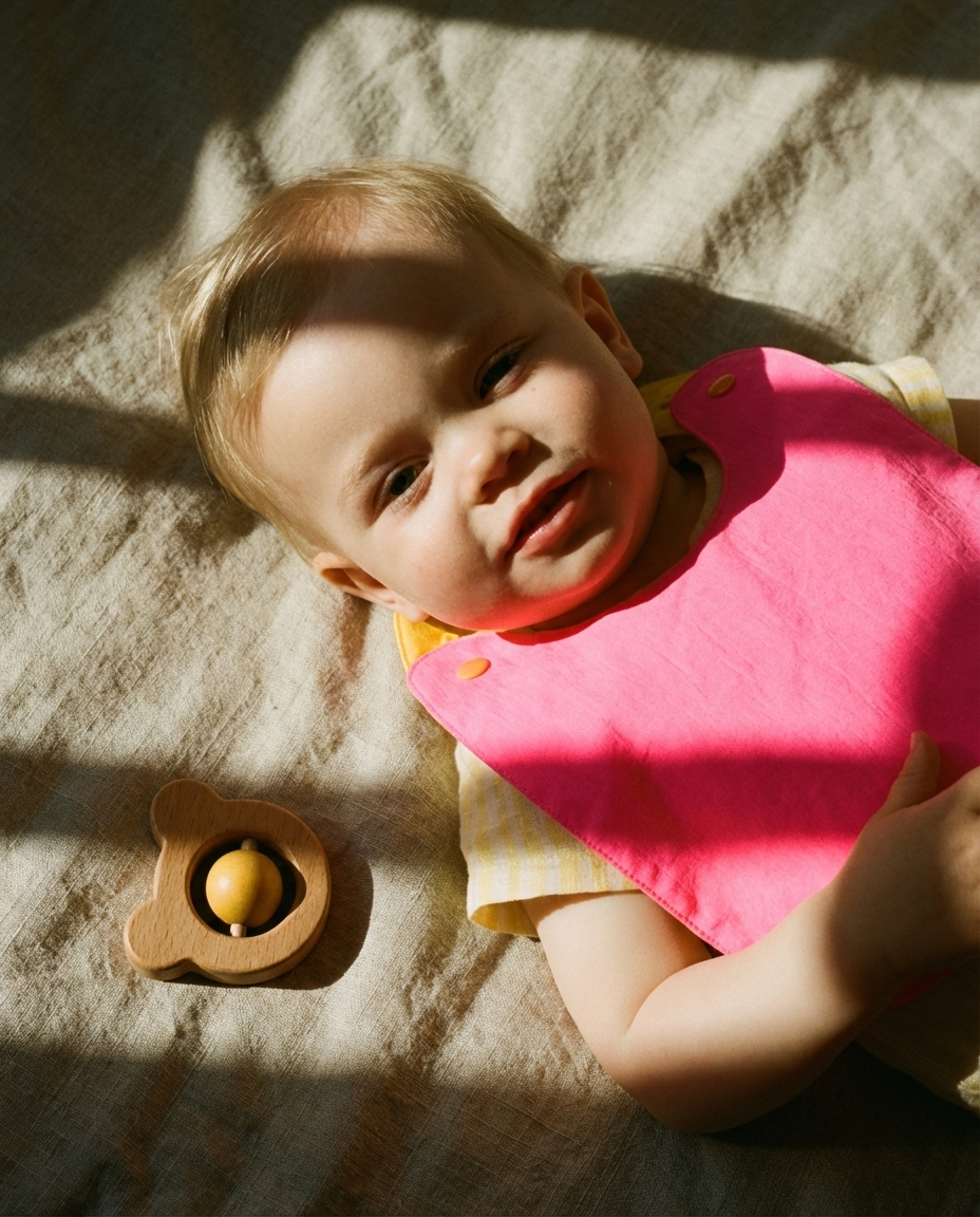 macadamia kids babero fucsia y amarillo 2